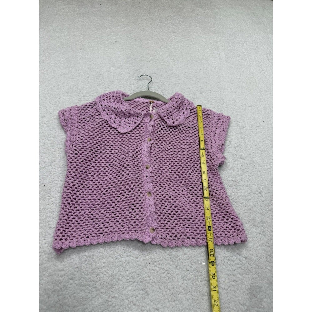 Free People Crochet Top Women Lily Lilac Collared Preppy Boho Retro Small NWT - Picture 4 of 11